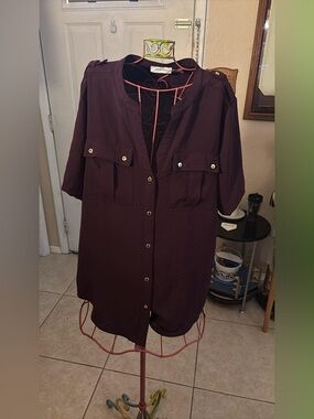 Calvin Klein Plum Button-Front Utility Shirt Dress